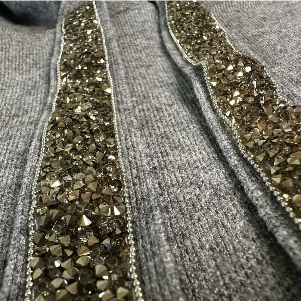 Zara: Slate Gray Knit Rhinestone String Hoodie